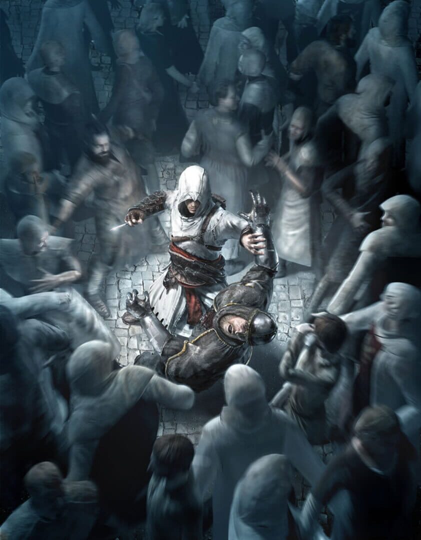 Assassin's Creed (2007) official key art — Altaïr moving through the crowd