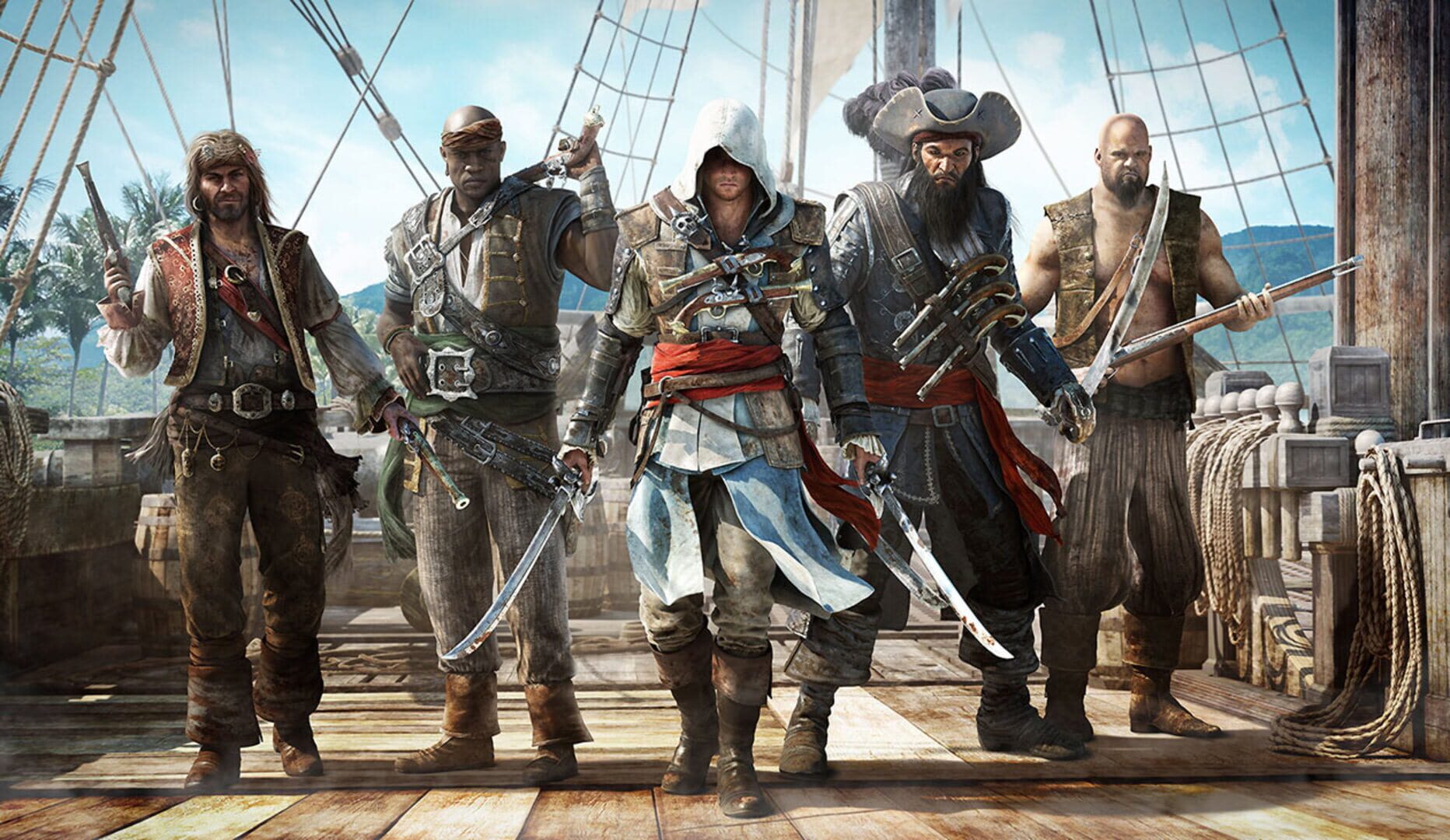 Assassin's Creed IV: Black Flag — official key art: Edward Kenway and crew on deck