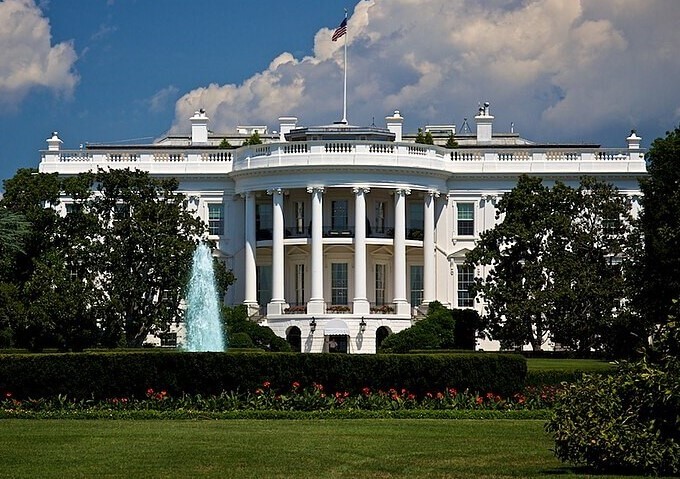 The White House in Washington, D.C., under a blue sky