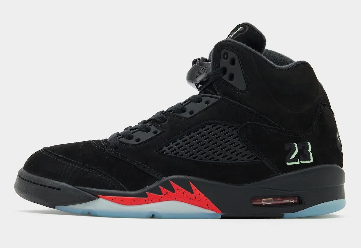 The Air Jordan 5 'Halloween' in black with red shark-teeth midsole detailing