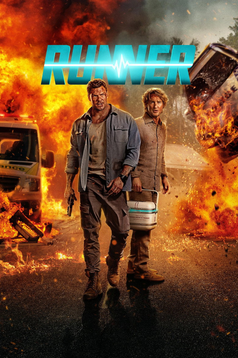 Official artwork for Runner, the Angel Studios action comedy starring Alan Ritchson and Owen Wilson