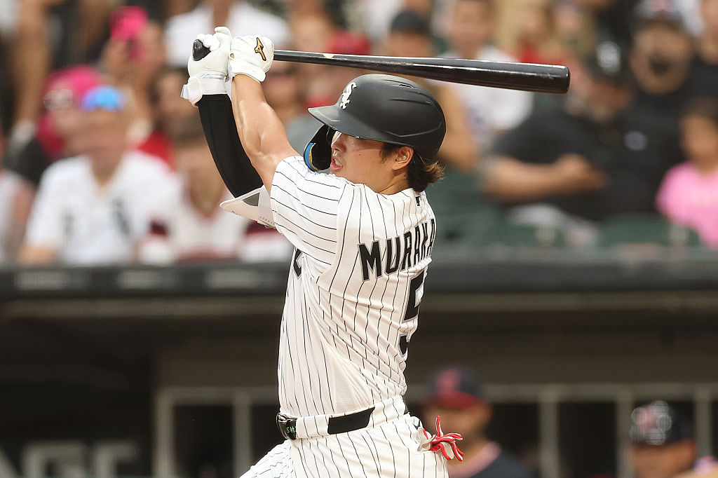 Chicago White Sox slugger Munetaka Murakami takes a big swing during the 2026 postseason