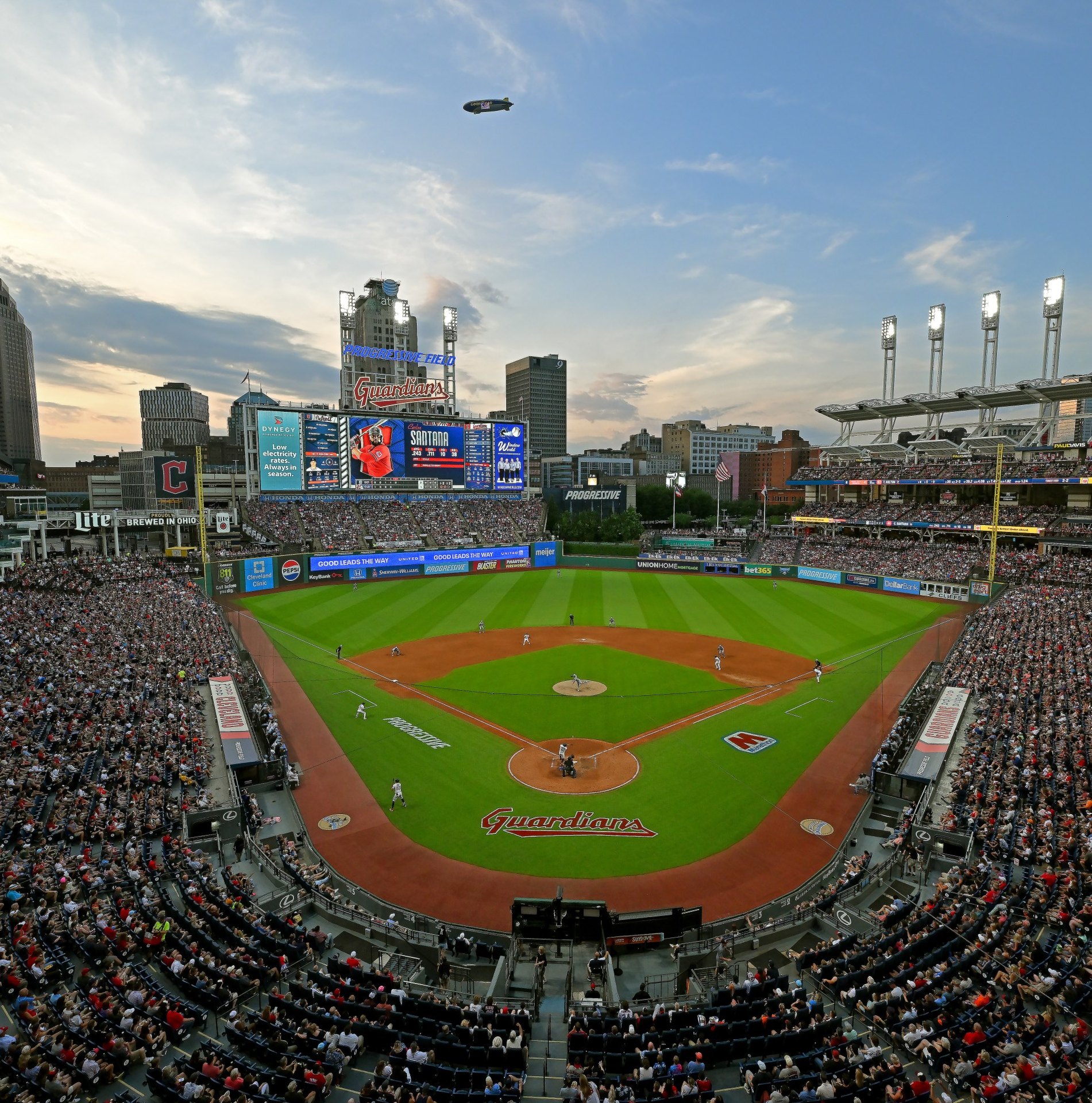 Progressive Field at sunset