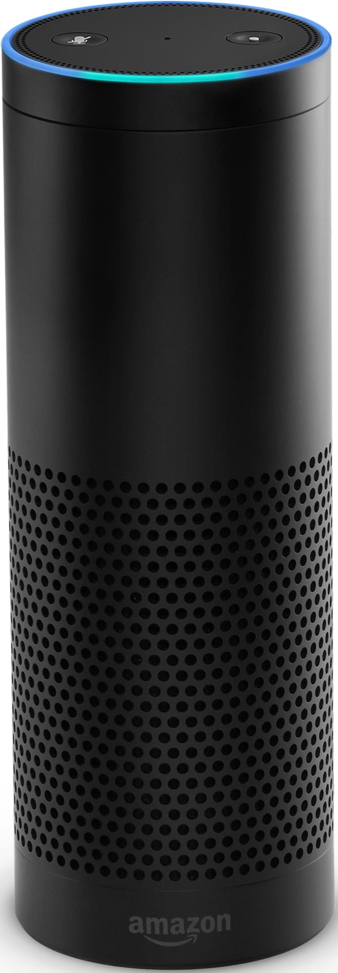 Amazon Echo smart speaker with glowing blue ring