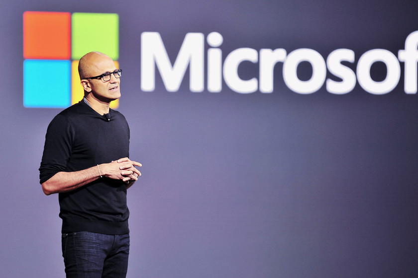 Microsoft CEO Satya Nadella speaking on stage