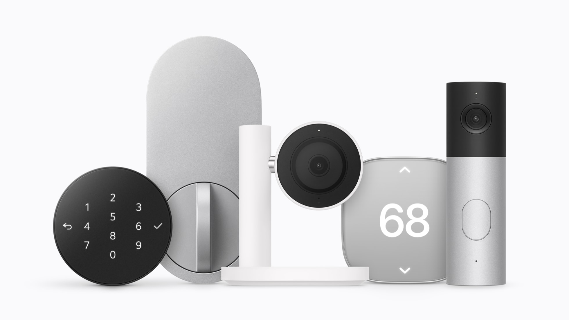 The Apple Home Collection lineup — LG smart cameras, video doorbell, deadbolt lock and thermostats