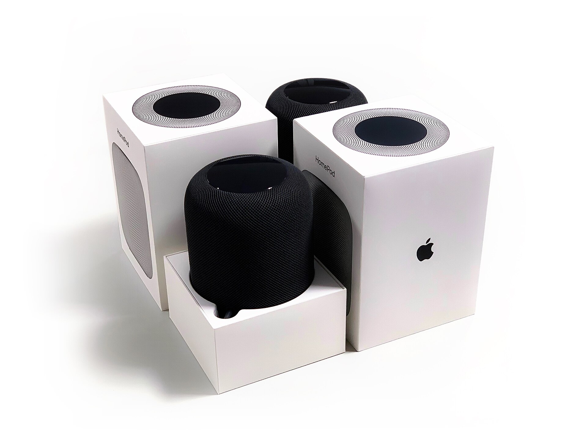 Apple HomePod smart speakers on a shelf (file photo)