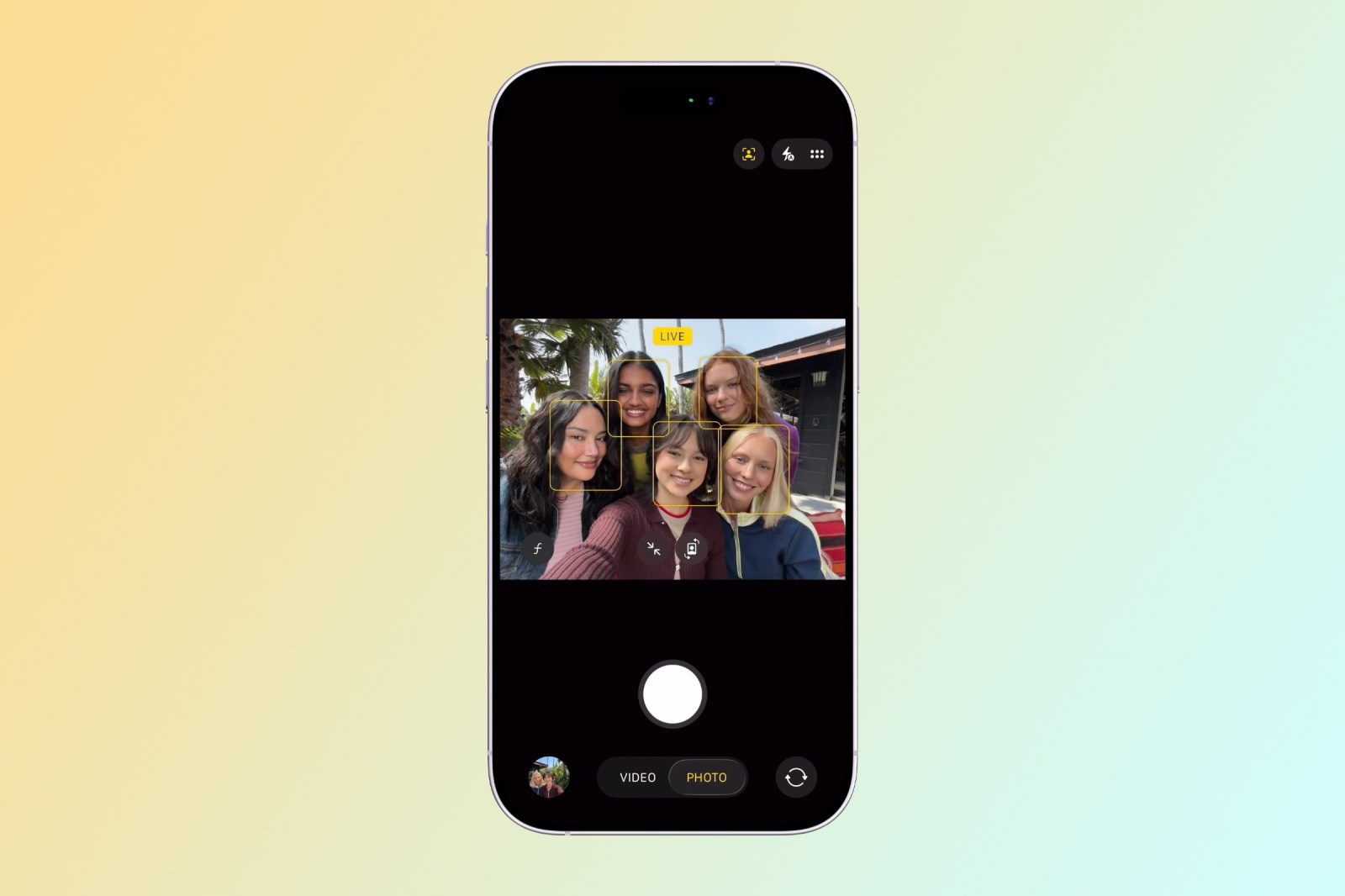 An iPhone camera being used to take a photo on a bright day