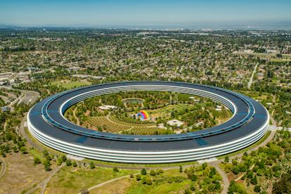 Apple Park’s circular headquarters photographed from a distance.