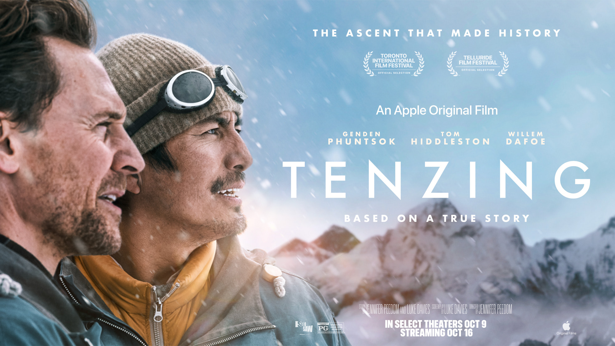Climbers roped together on a bright, snow-covered Everest slope in Tenzing on Apple TV