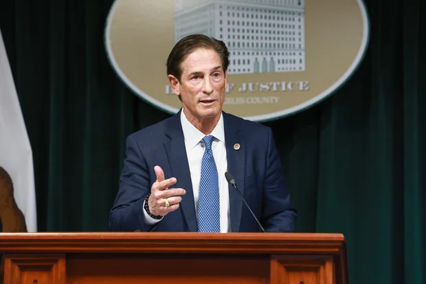 Los Angeles County District Attorney Nathan Hochman speaks at a press conference