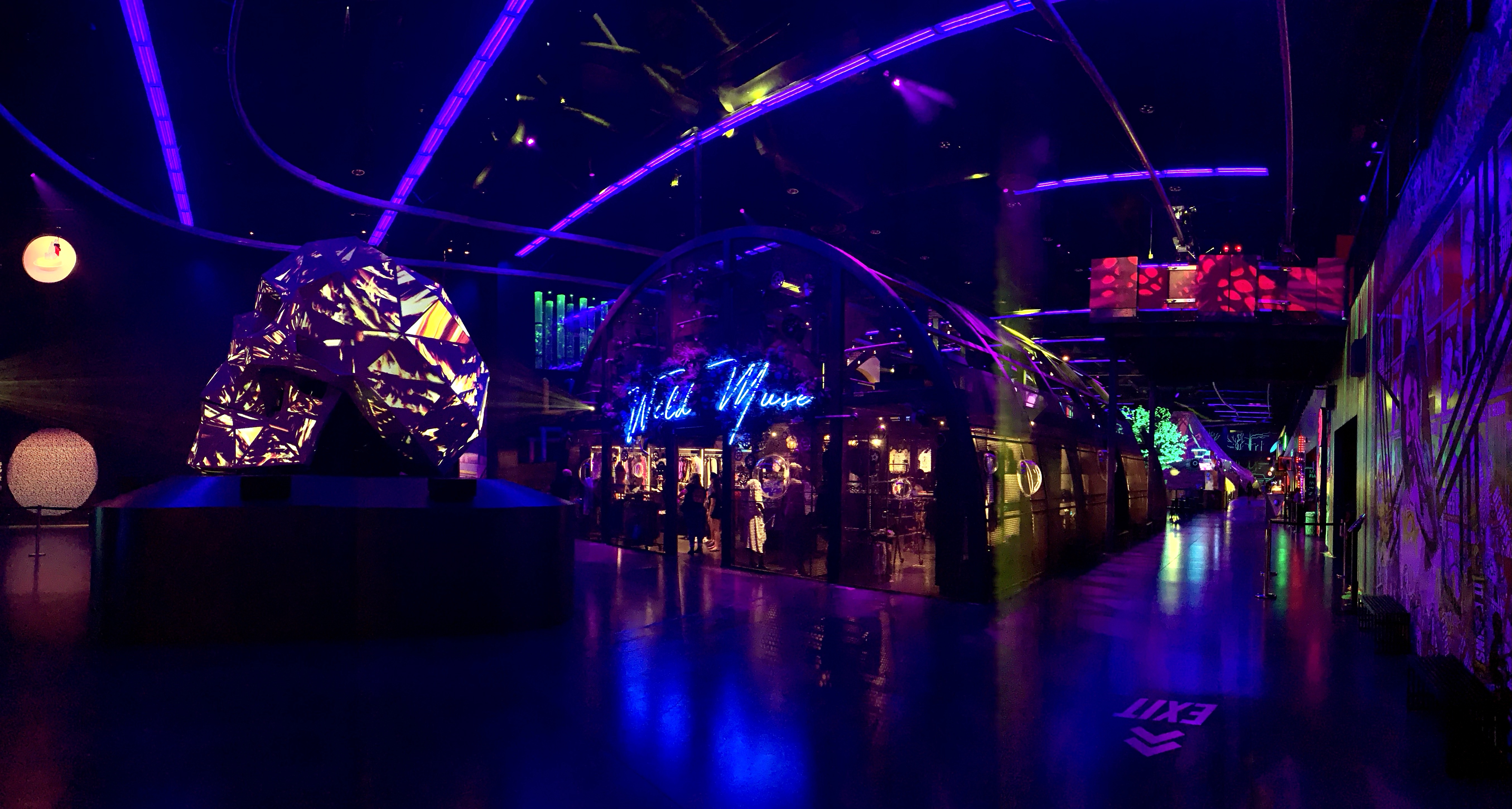 Area15, the immersive entertainment complex in Las Vegas, at night