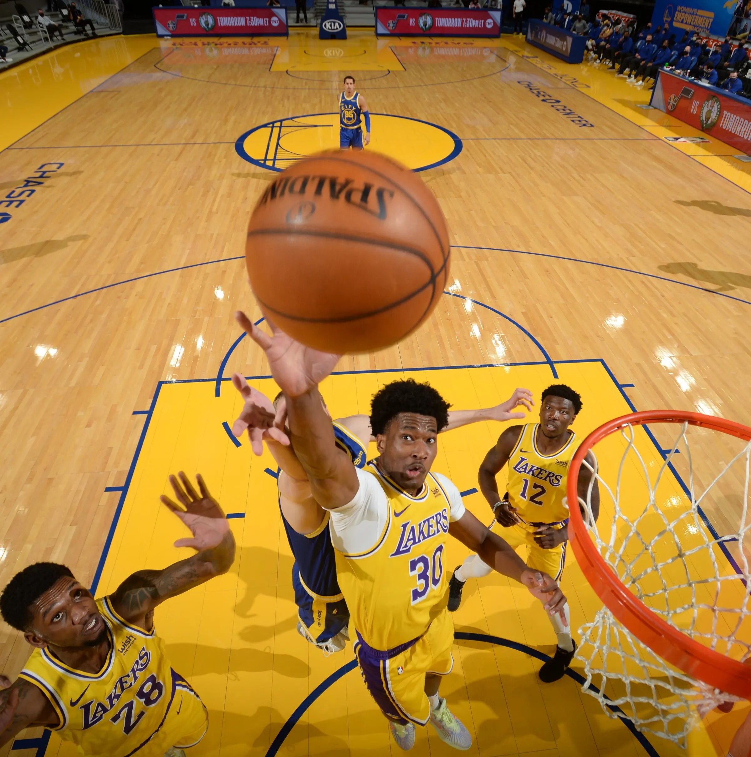 Lakers and Warriors players at Chase Center in San Francisco