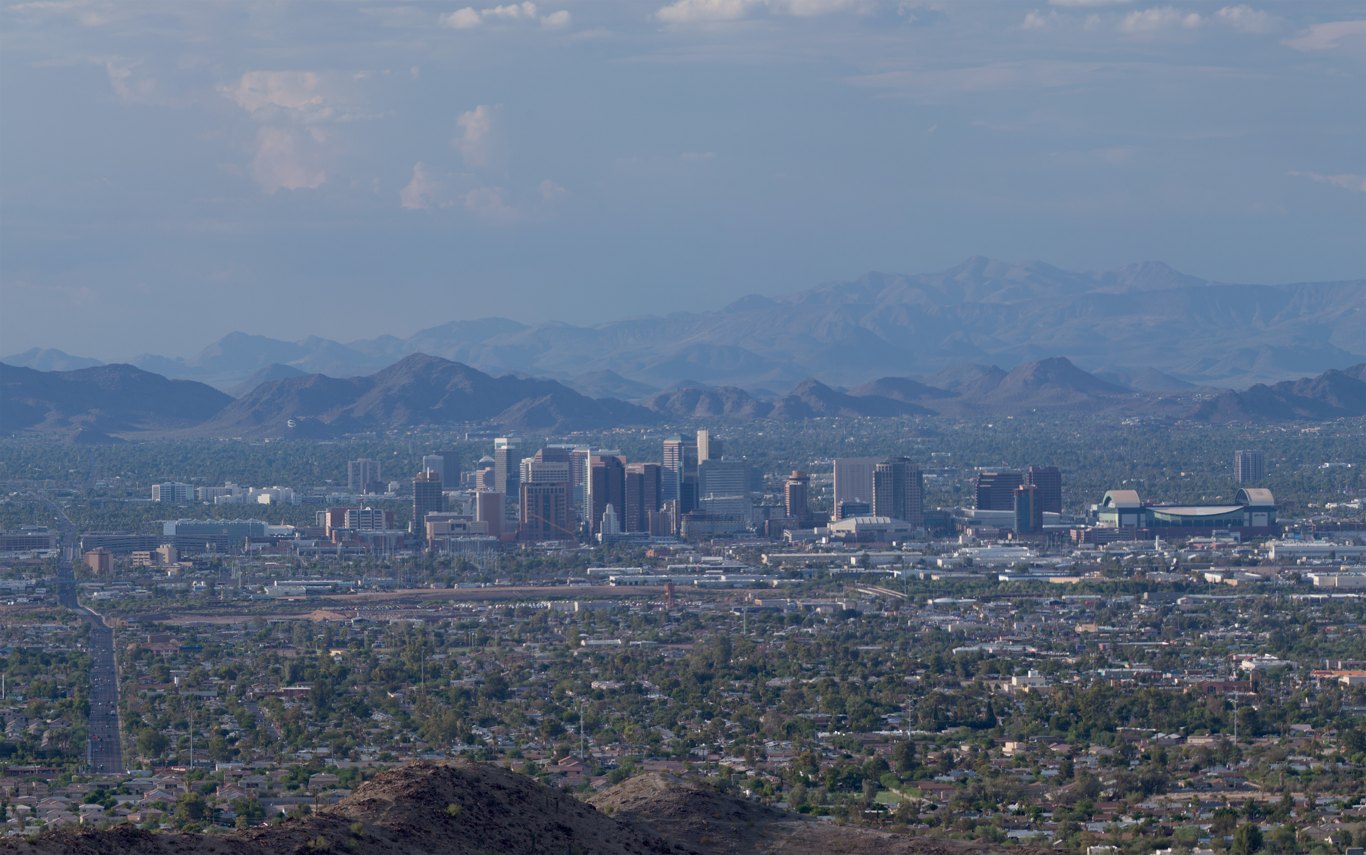 Downtown Phoenix skyline in bright daylight