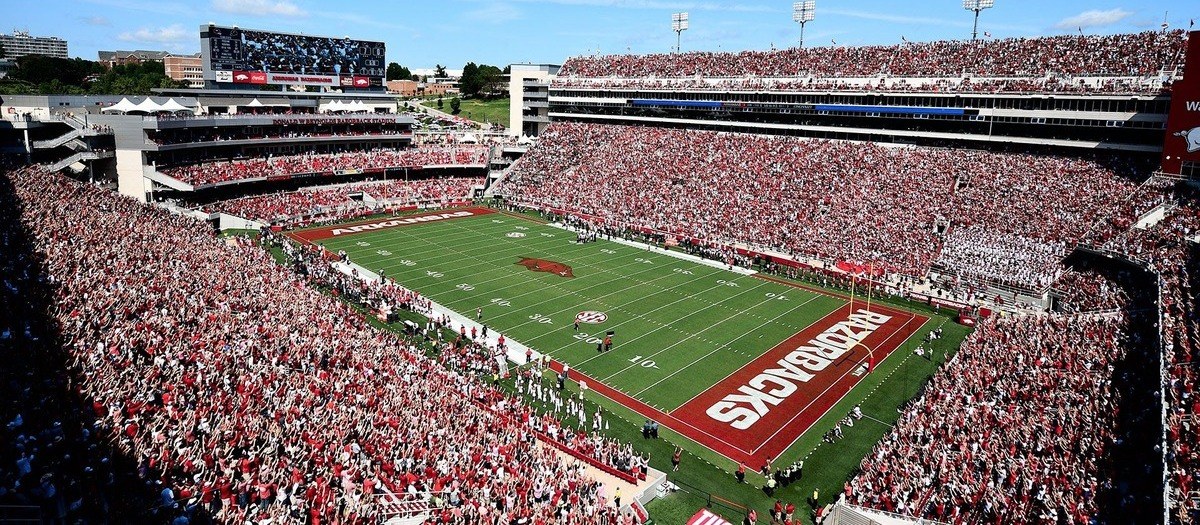 Arkansas Razorbacks football at Razorback Stadium on a game day.
