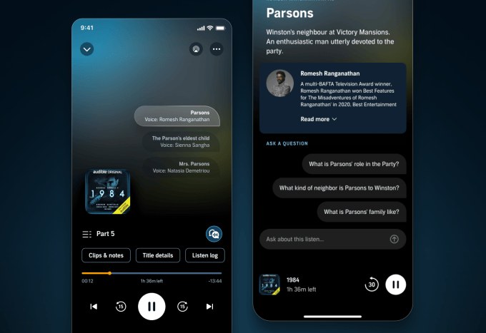 Audible's Character Guide interface showing who's speaking
