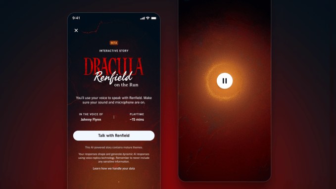 Audible's Interactive Stories interface for talking to AI characters