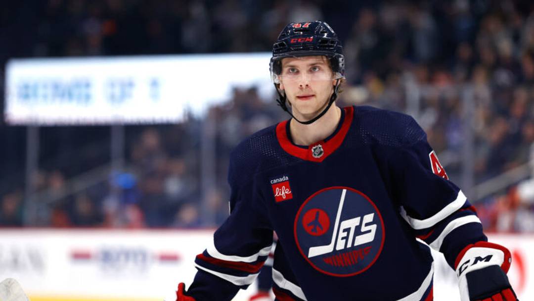 A Winnipeg Jets skater during a home game.