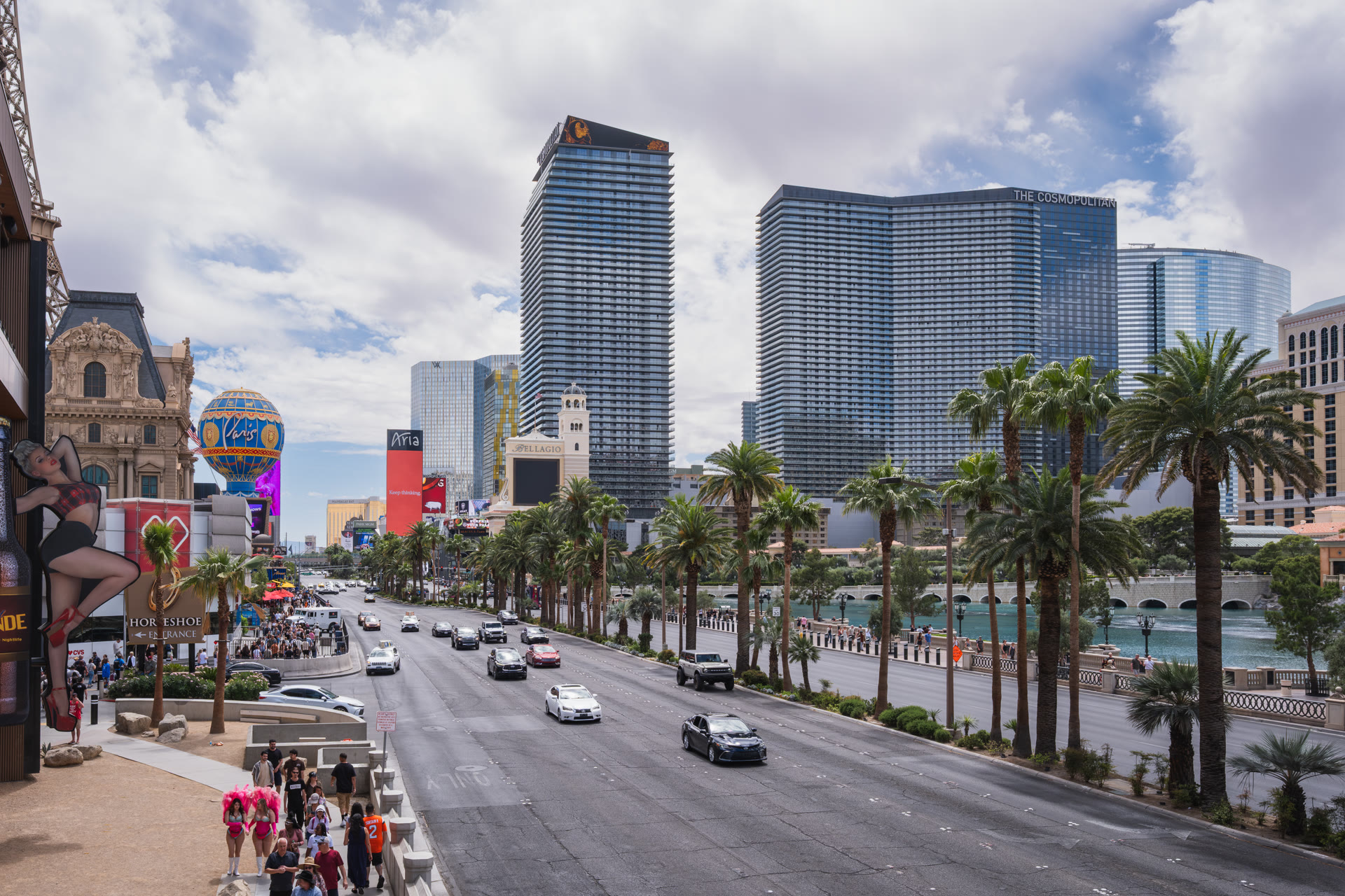 The Las Vegas Strip by day, near the Bellagio and Planet Hollywood where an unruly crowd was dispersed overnight