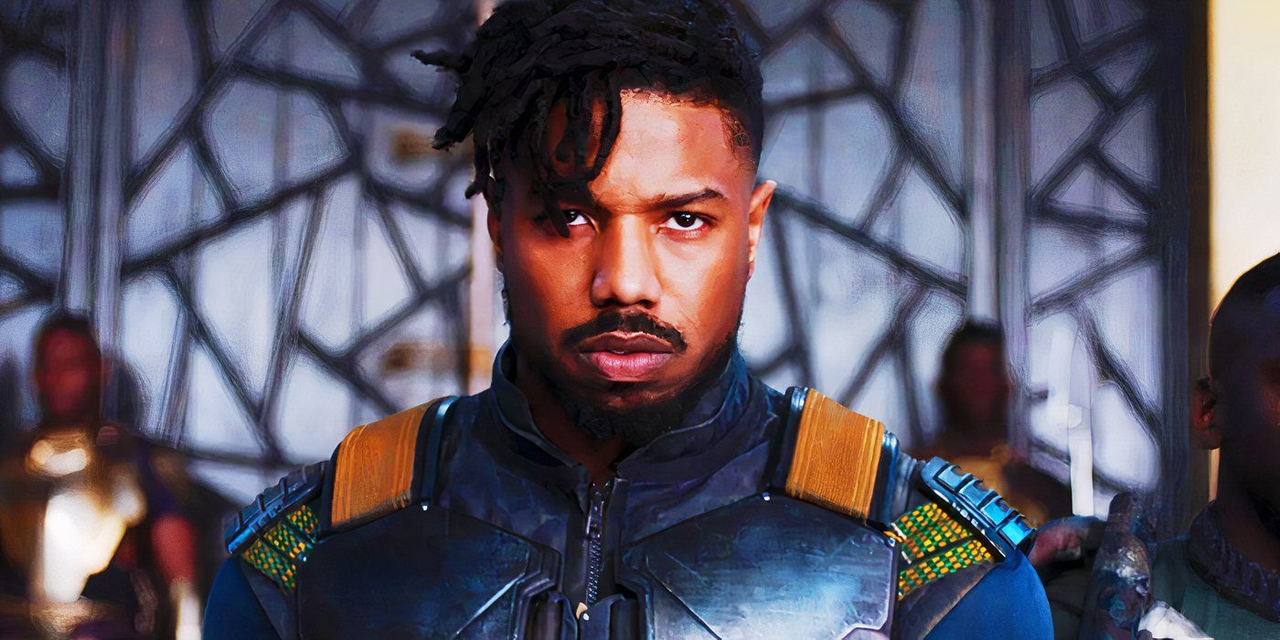 Michael B. Jordan as Erik Killmonger in Black Panther, in his ceremonial armor