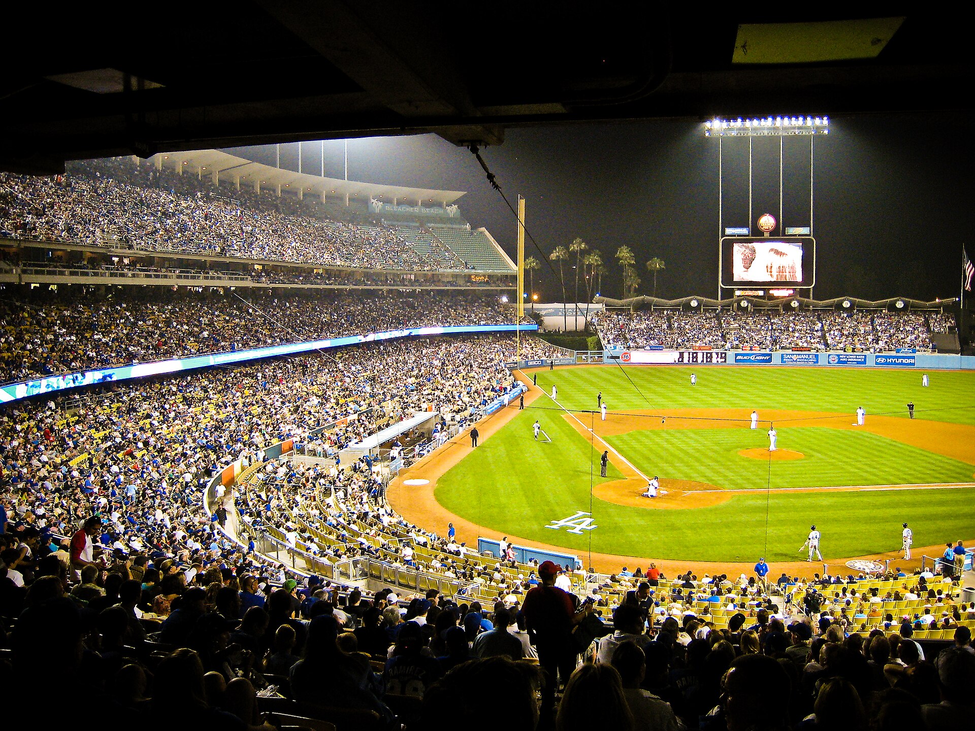 Dodger Stadium in Los Angeles at dusk