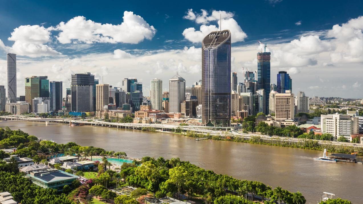 The Brisbane skyline — the 2032 Games' host city, where the emblem reveal was originally planned for Monday.