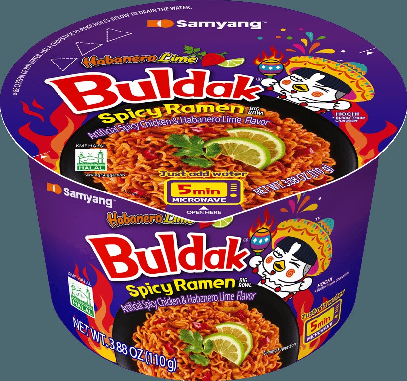 Buldak spicy ramen noodles in a bowl