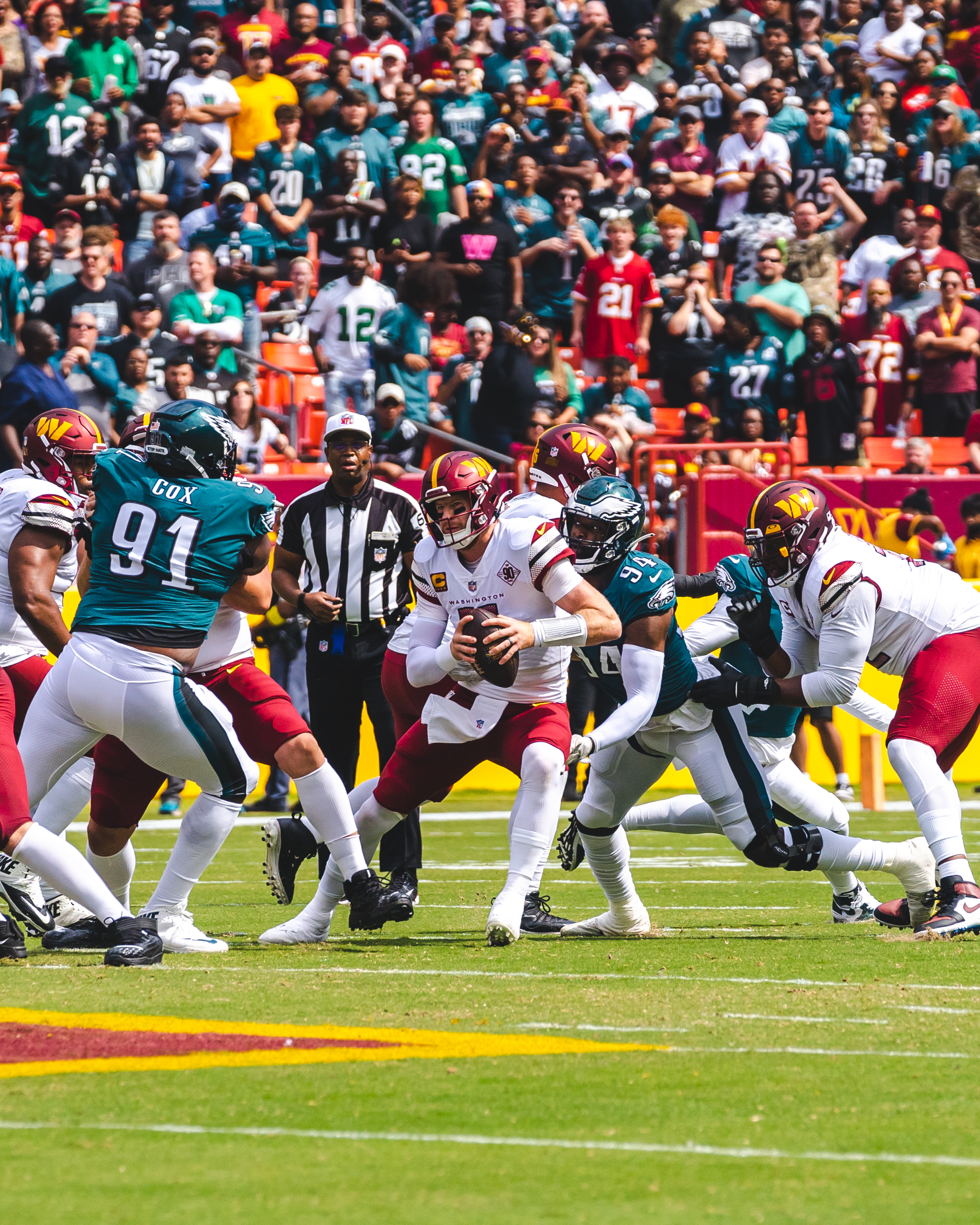Josh Sweat rushing the passer during his tenure with the Philadelphia Eagles