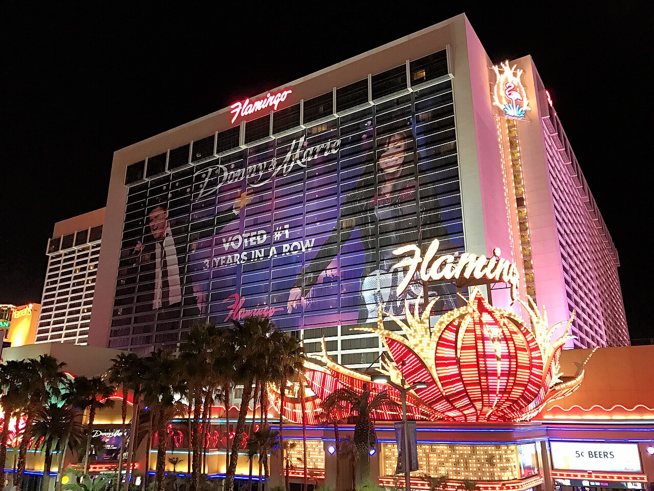 The Flamingo Las Vegas lit up at night on the Las Vegas Strip (file photo)