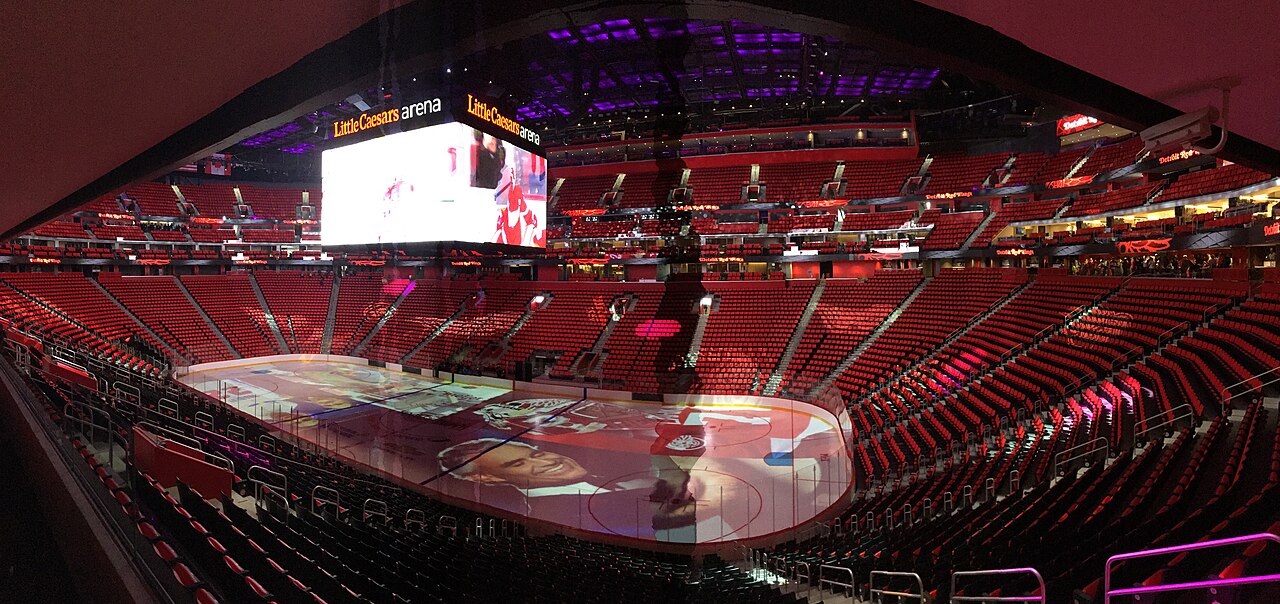 Inside Little Caesars Arena in Detroit, home of the Pistons and host of the NBA’s daytime season opener on Tuesday