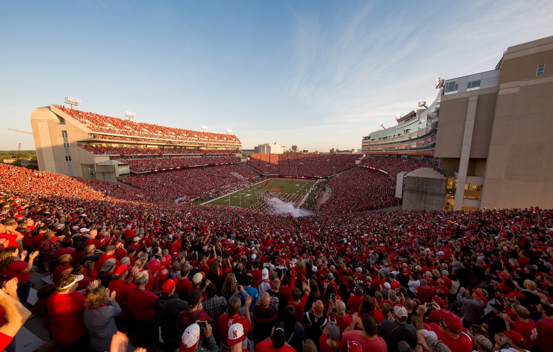 Nebraska’s Memorial Stadium packed with a sea of red fans