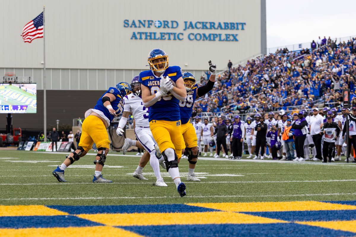 A South Dakota State Jackrabbits player carries the ball at the Sanford Jackrabbit Athletic Complex