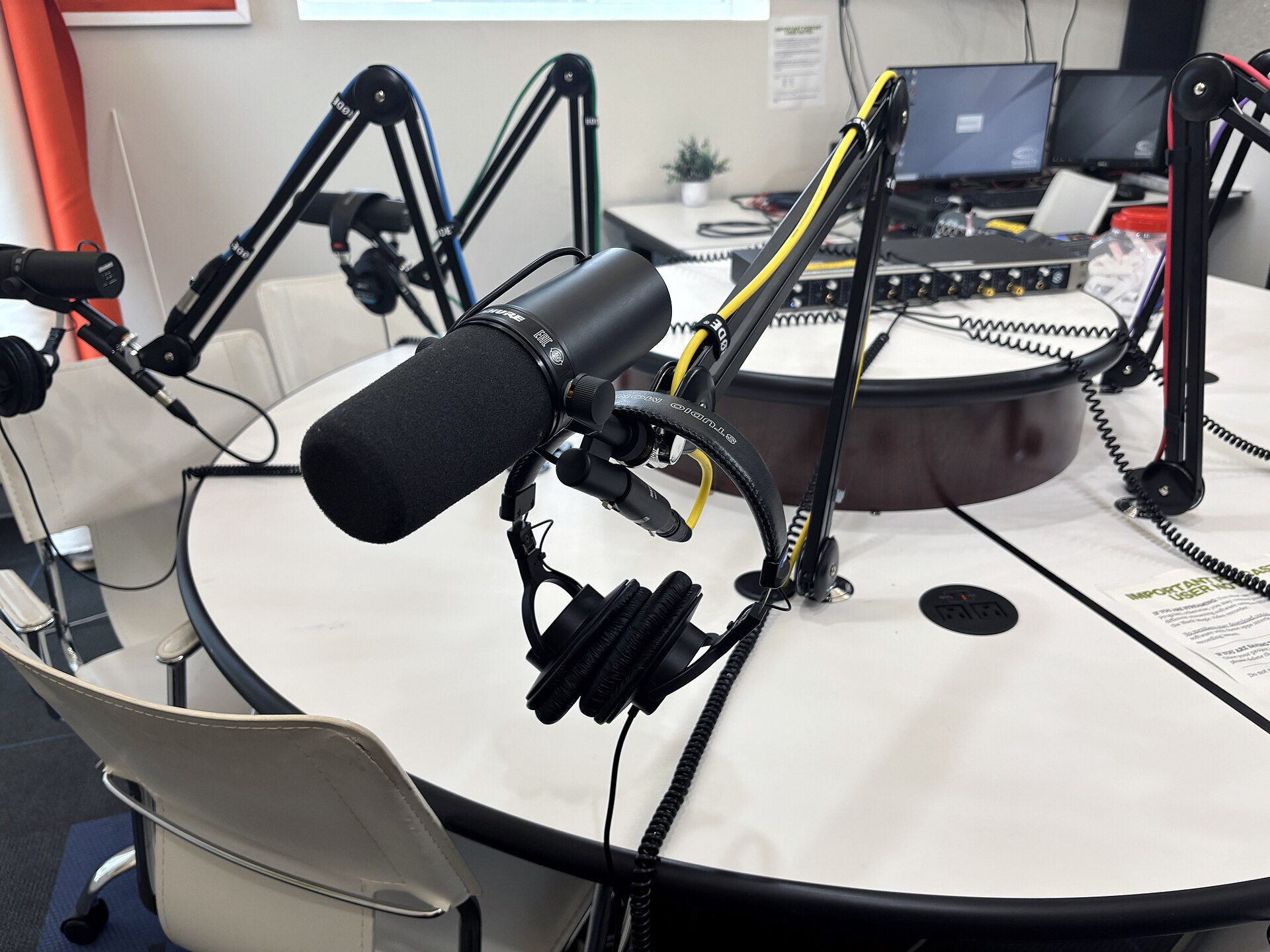 Microphones in a podcast studio