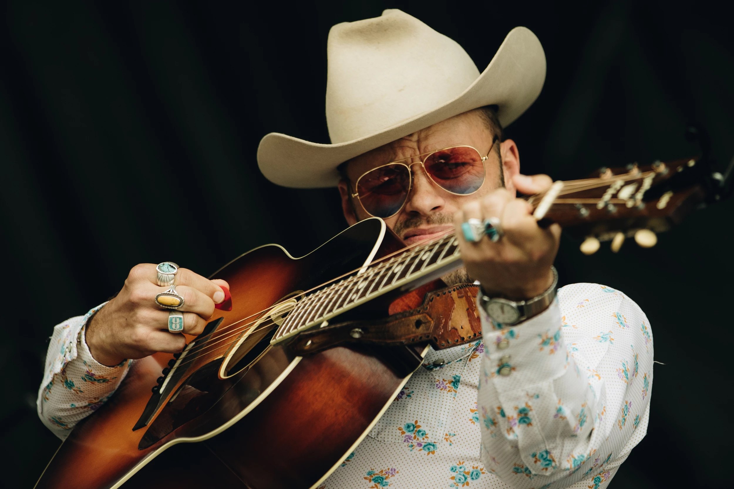 Charley Crockett on stage — 17 studio albums since 2015 and counting.