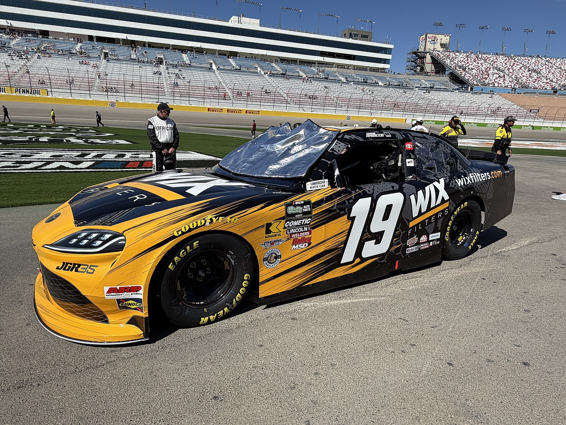 Chase Briscoe's No. 19 Toyota on track at Las Vegas Motor Speedway.