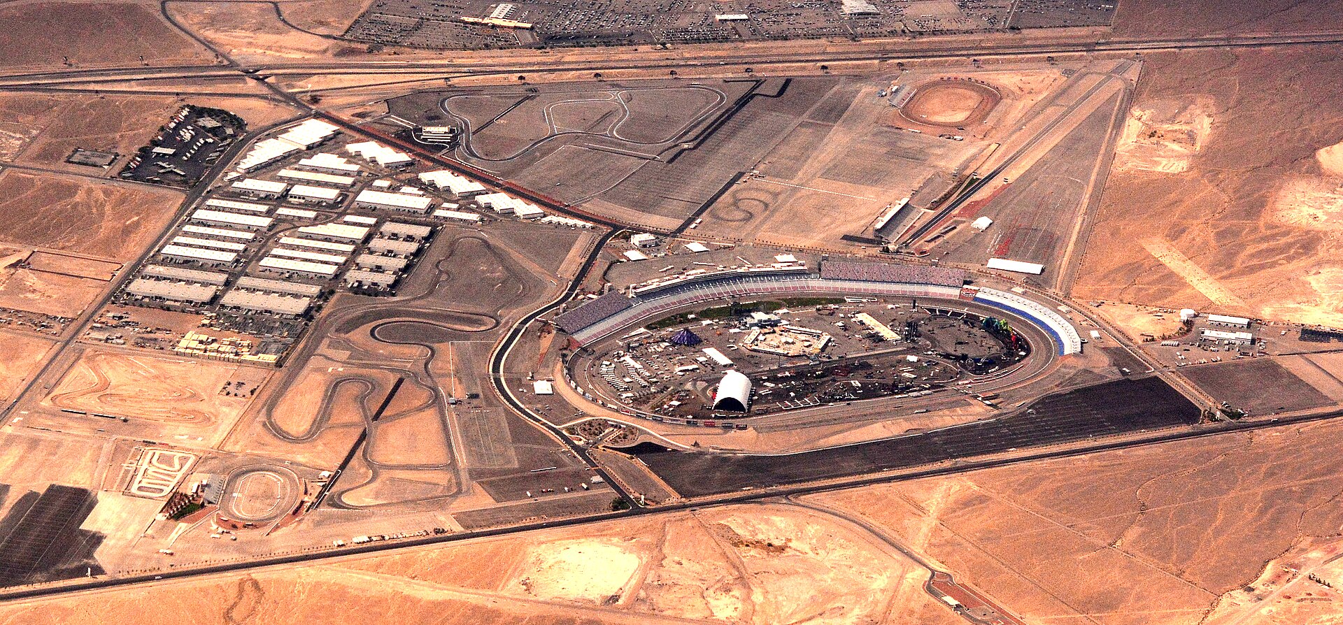 Aerial view of Las Vegas Motor Speedway in the Nevada desert.