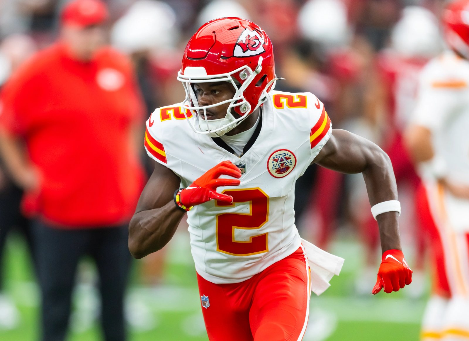 Kansas City Chiefs wide receiver Tyquan Thornton (2) in action in the white away uniform.