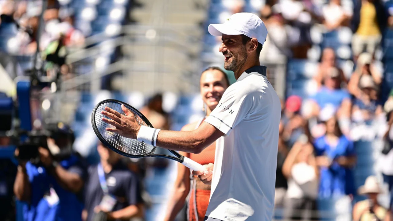 Novak Djokovic in action — the 39-year-old beat Alexander Zverev 4-6, 6-4, 6-4 in the Beijing quarterfinals, his 32nd straight win at the tournament.