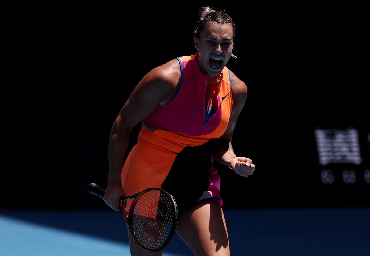 Aryna Sabalenka during her China Open campaign — the world No. 2 lost 6-4, 6-3 to Nikola Bartunkova in the third round.