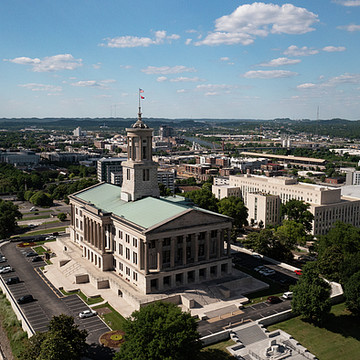 The Tennessee State Capitol building in Nashville on a clear day.