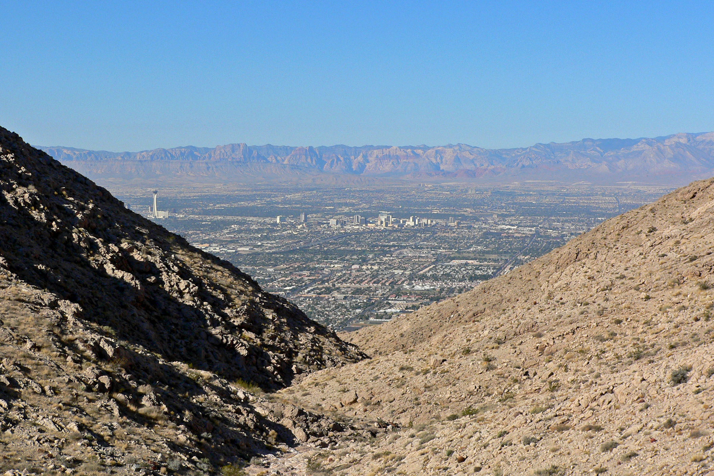 Las Vegas valley from Frenchman Mountain with the Stratosphere and downtown in view