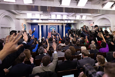Reporters pack the White House briefing room