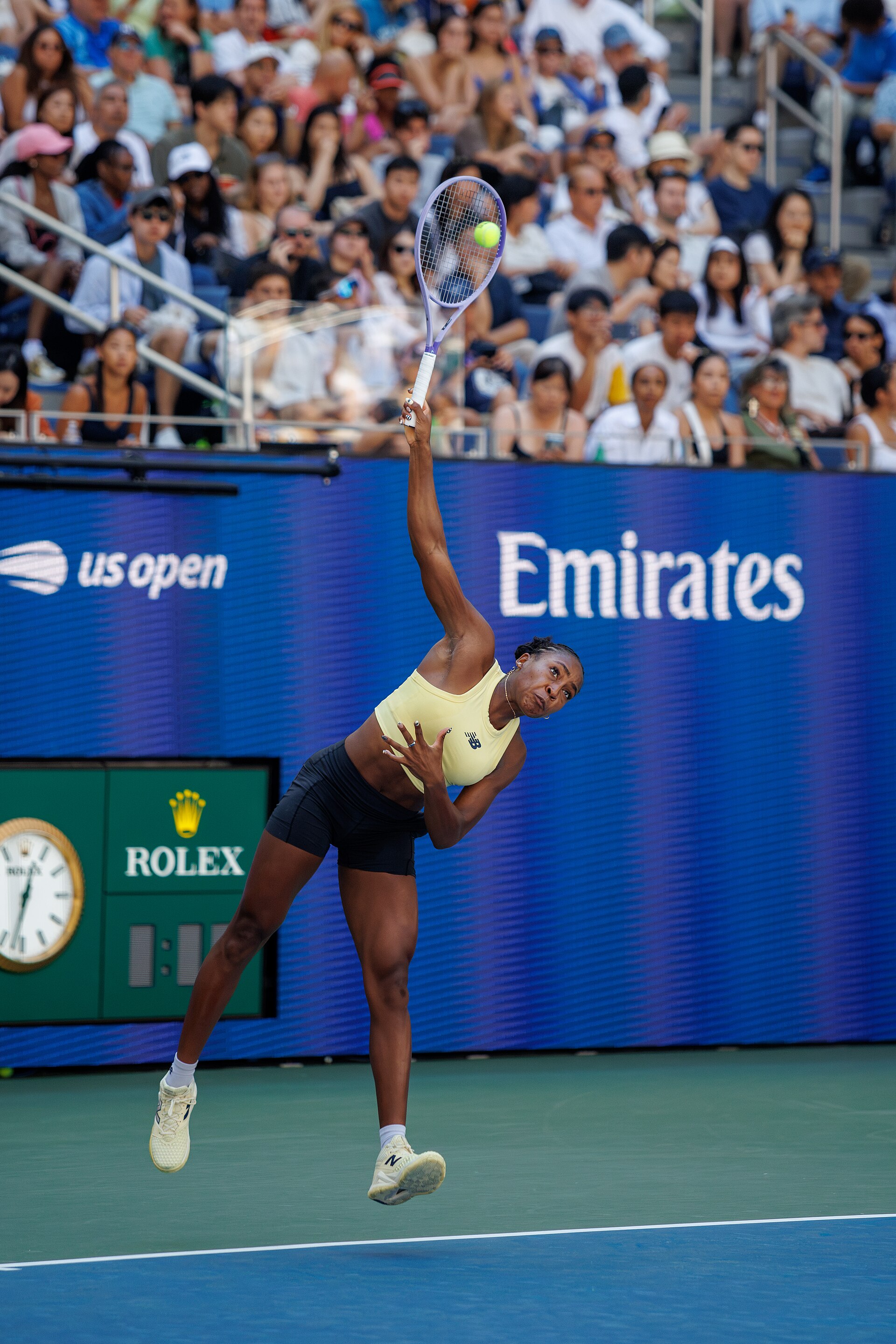 Coco Gauff serving at the 2026 US Open