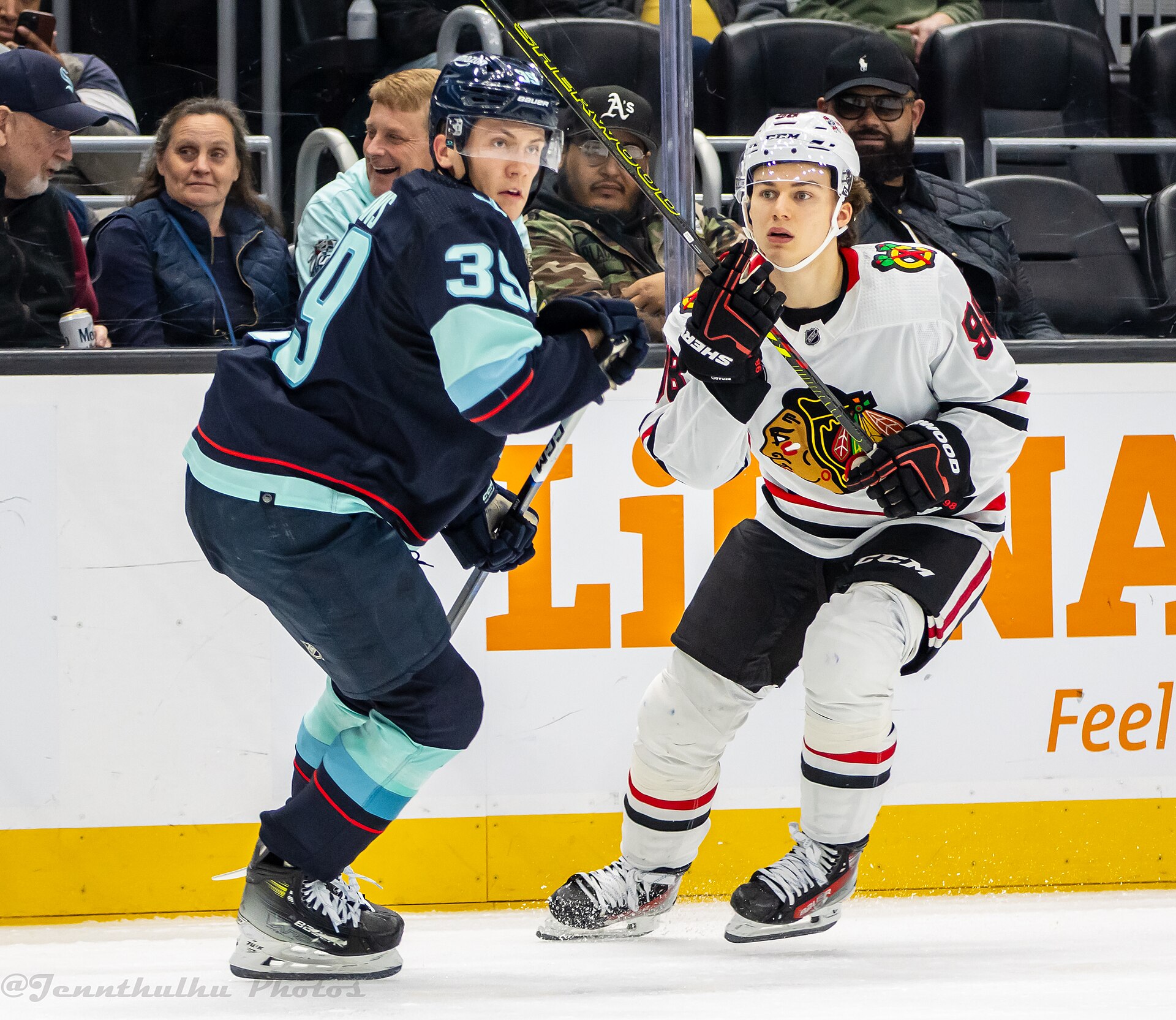 Connor Bedard playing for the Blackhawks