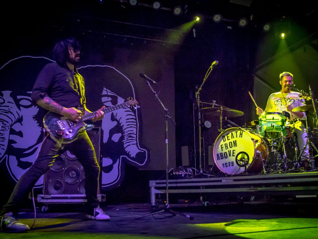 Death from Above 1979 on stage with drums and bass during a live set
