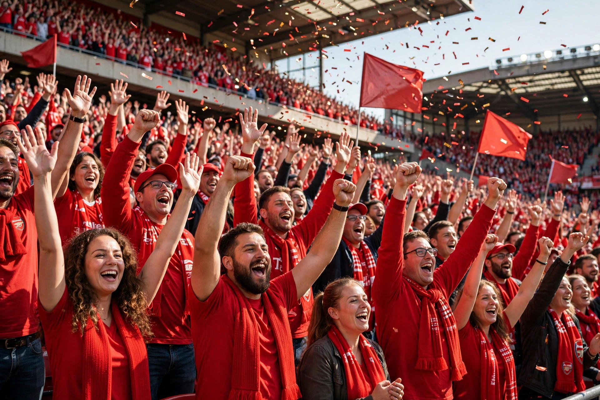 Arsenal supporters celebrate in the stands