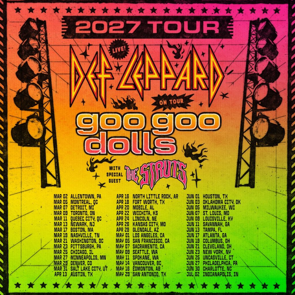 Def Leppard 2027 tour poster for the North American run with Goo Goo Dolls and The Struts