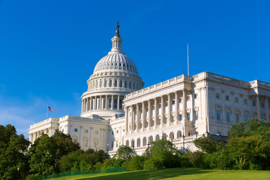 The U.S. Capitol dome on a sunny day.