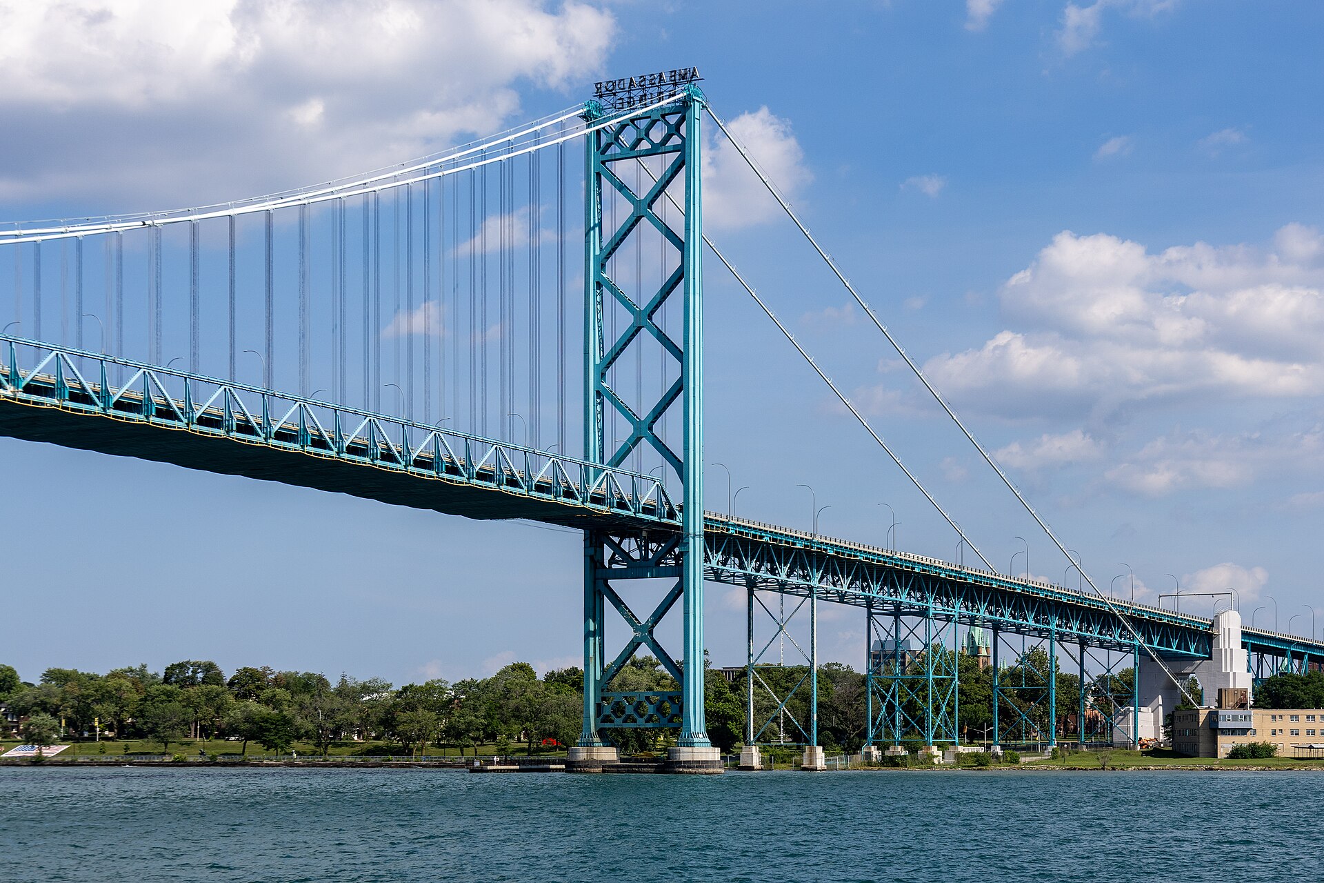 The Ambassador Bridge between Detroit and Windsor