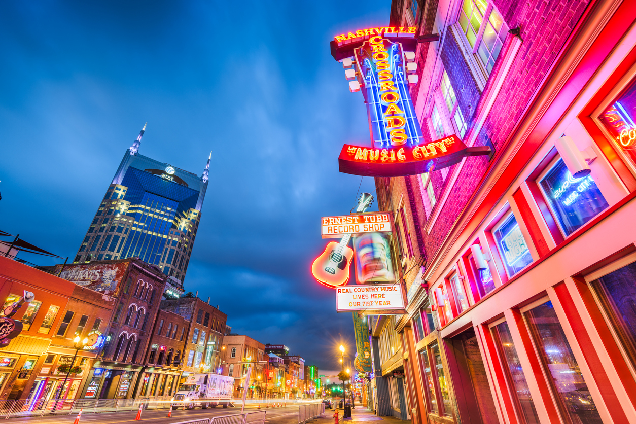 Honky-tonk row on Lower Broadway, Nashville, daytime